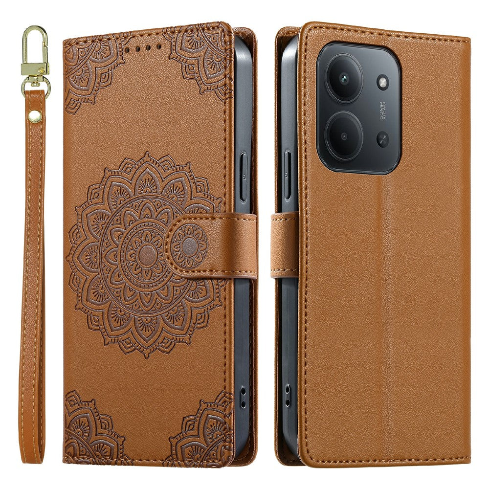 Xiaomi Redmi 15C 5G (EU) (173 mm) / 15C 4G (EU) (173 mm) fodral Präglat totemläderfodral med flip-fodral och handledsrem