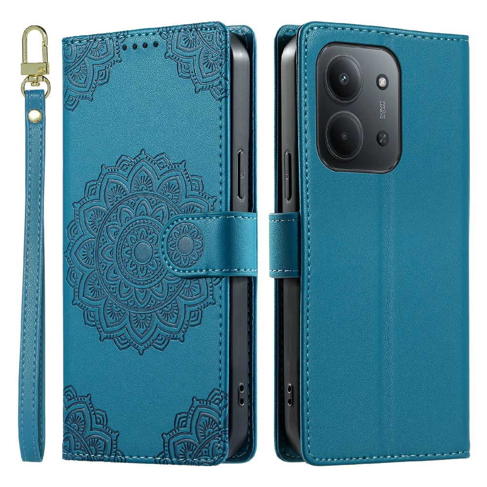 Xiaomi Redmi 15C 5G (EU) (173 mm) / 15C 4G (EU) (173 mm) fodral Präglat totemläderfodral med flip-fodral och handledsrem