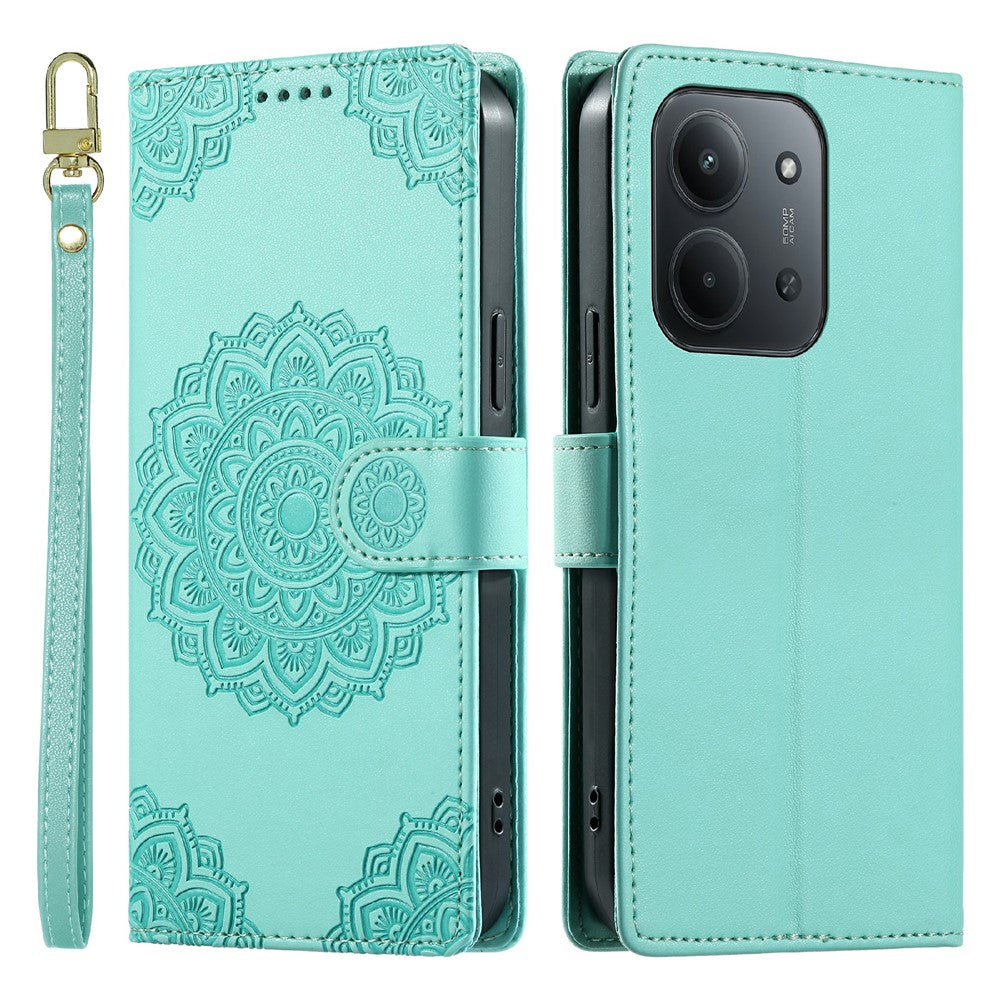 Xiaomi Redmi 15C 5G (EU) (173 mm) / 15C 4G (EU) (173 mm) fodral Präglat totemläderfodral med flip-fodral och handledsrem