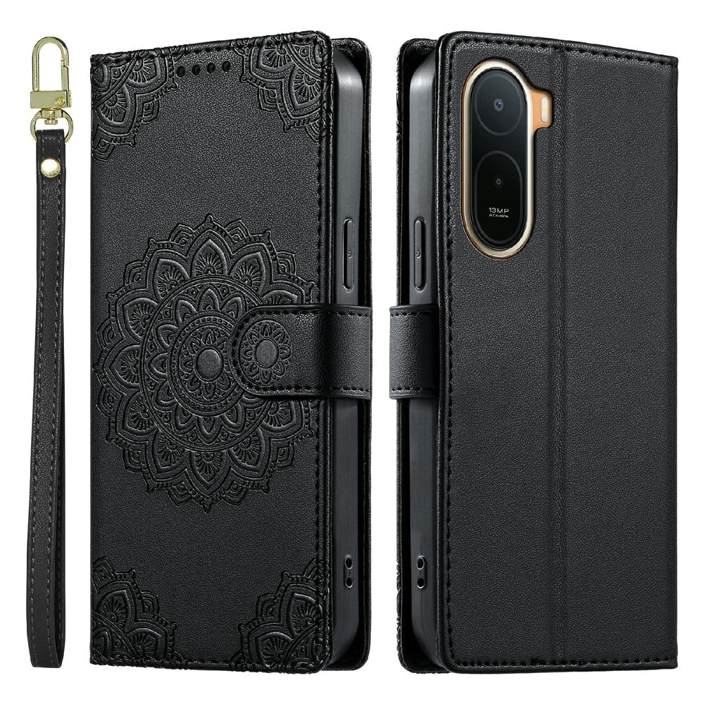 For Xiaomi Redmi A7 Pro 4G (171.56mm)  /  Poco C85x 5G Case Embossed Totem Leather Flip Wallet Phone Cover with Wrist Strap
