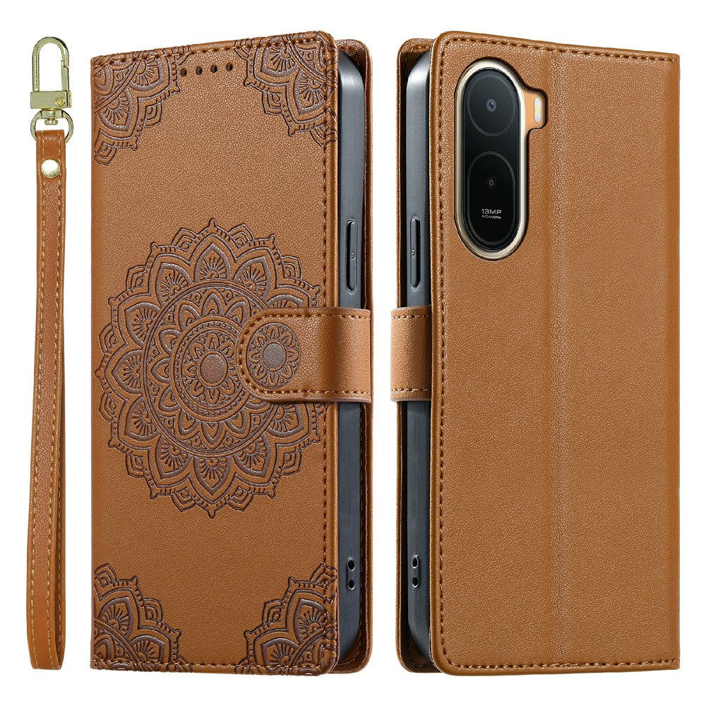 For Xiaomi Redmi A7 Pro 4G (171.56mm)  /  Poco C85x 5G Case Embossed Totem Leather Flip Wallet Phone Cover with Wrist Strap