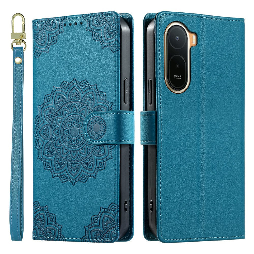 For Xiaomi Redmi A7 Pro 4G (171.56mm)  /  Poco C85x 5G Case Embossed Totem Leather Flip Wallet Phone Cover with Wrist Strap