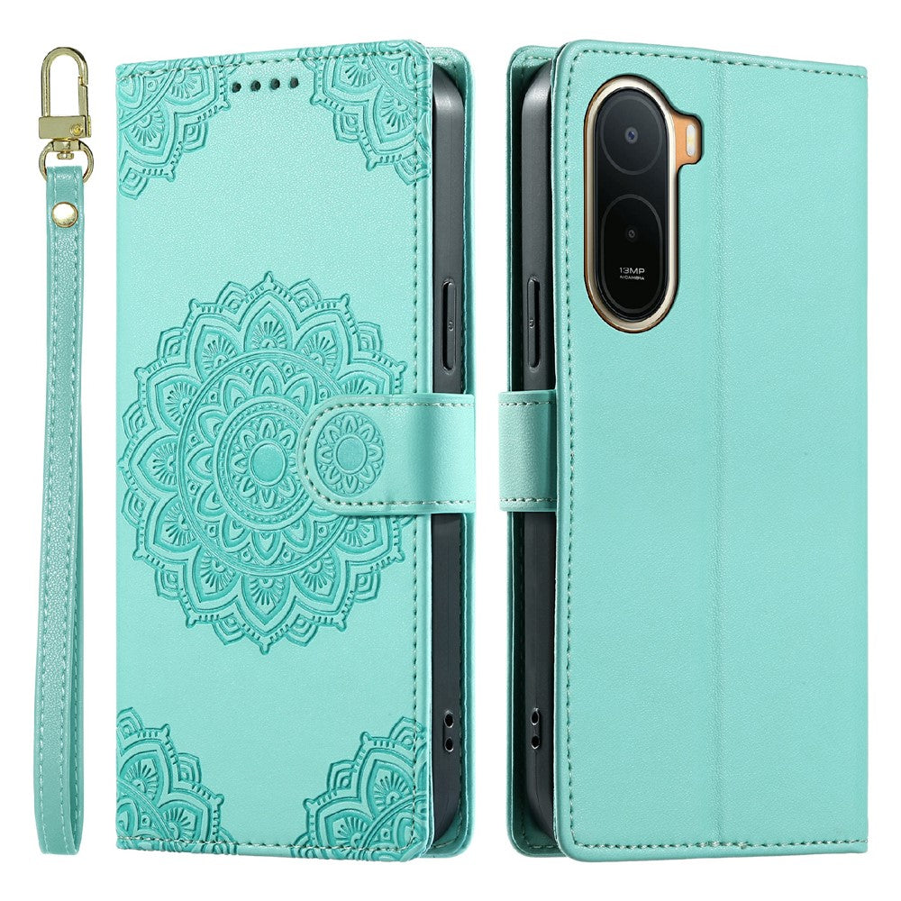 For Xiaomi Redmi A7 Pro 4G (171.56mm)  /  Poco C85x 5G Case Embossed Totem Leather Flip Wallet Phone Cover with Wrist Strap