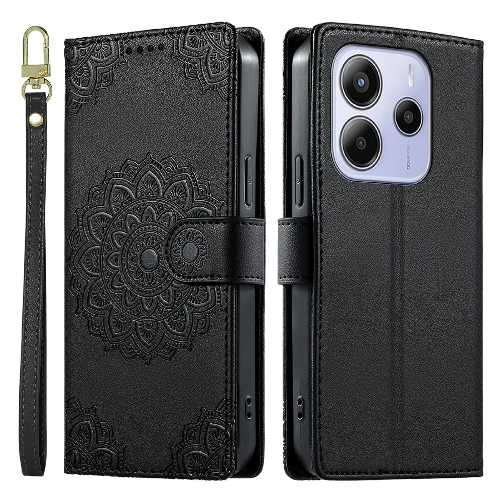 For Xiaomi Redmi Note 14 5G Case Embossed Totem Leather Flip Wallet Phone Cover with Wrist Strap
