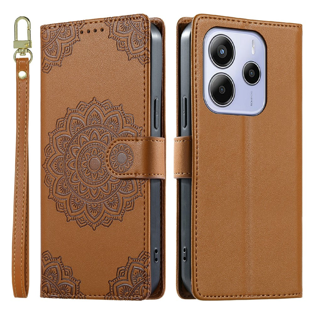 For Xiaomi Redmi Note 14 5G Case Embossed Totem Leather Flip Wallet Phone Cover with Wrist Strap