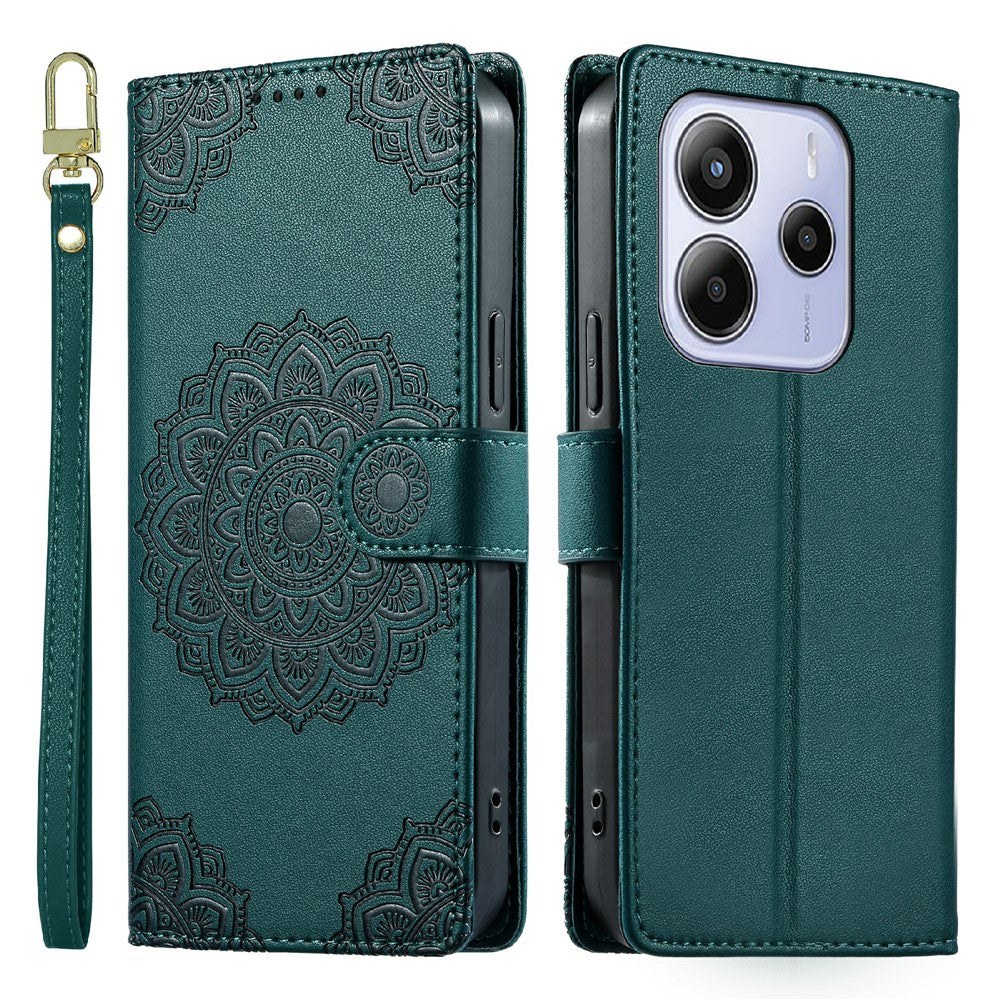 For Xiaomi Redmi Note 14 5G Case Embossed Totem Leather Flip Wallet Phone Cover with Wrist Strap