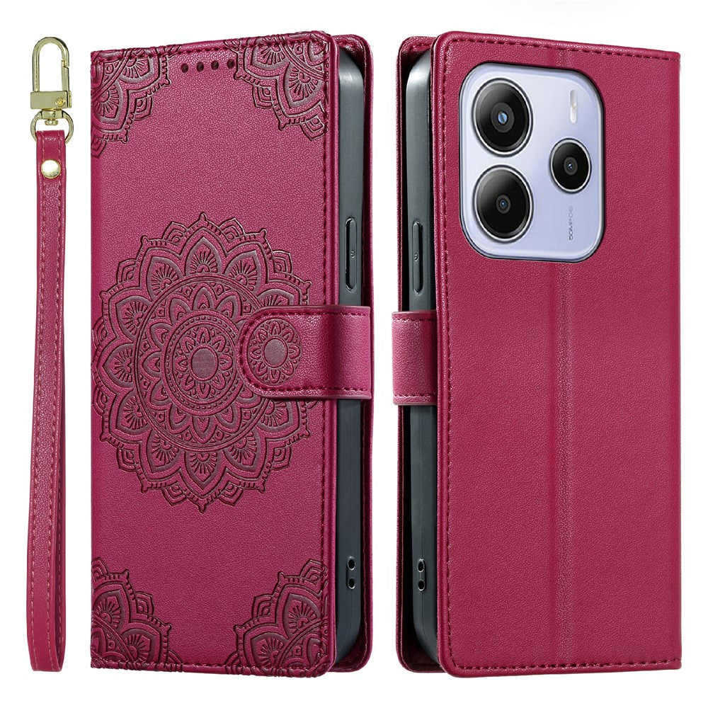 For Xiaomi Redmi Note 14 5G Case Embossed Totem Leather Flip Wallet Phone Cover with Wrist Strap