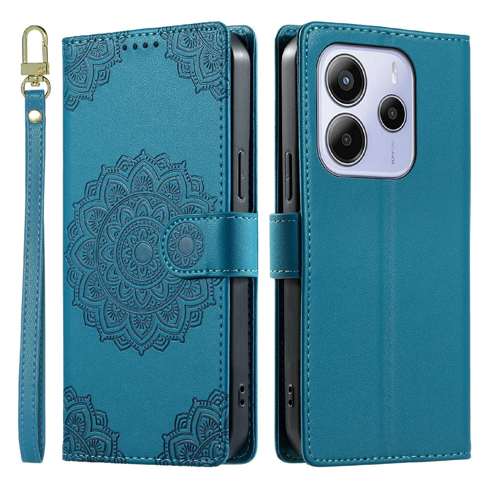 For Xiaomi Redmi Note 14 5G Case Embossed Totem Leather Flip Wallet Phone Cover with Wrist Strap