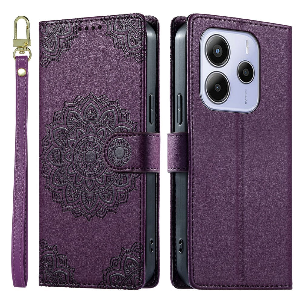 For Xiaomi Redmi Note 14 5G Case Embossed Totem Leather Flip Wallet Phone Cover with Wrist Strap