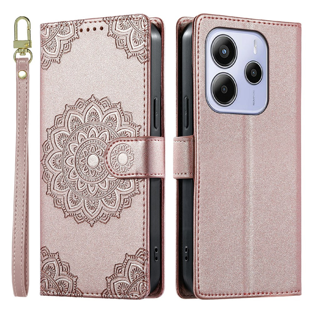 For Xiaomi Redmi Note 14 5G Case Embossed Totem Leather Flip Wallet Phone Cover with Wrist Strap