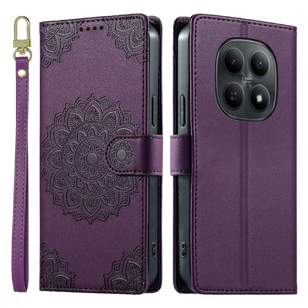 For Xiaomi Redmi Note 15 4G (Global)  /  15 5G (Global)  /  Poco M8 5G Case Embossed Totem Leather Flip Wallet Phone Cover with Wrist Strap