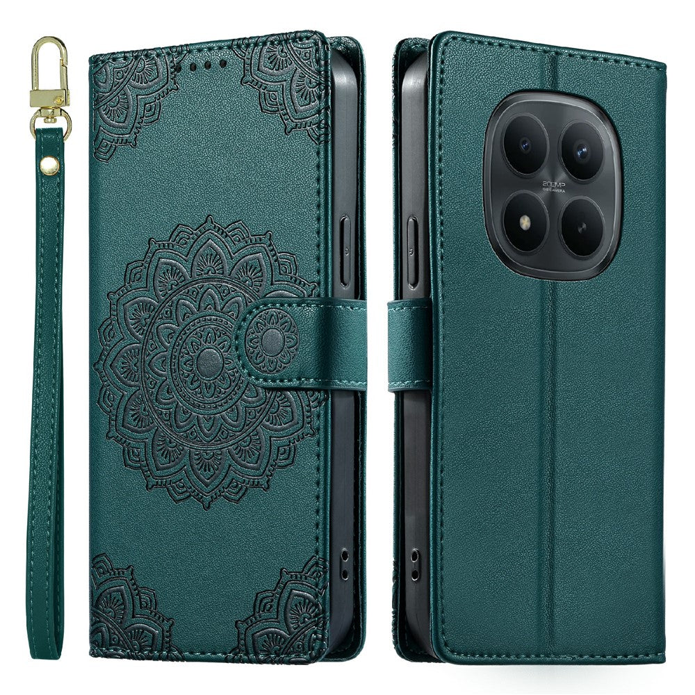 Xiaomi Redmi Note 15 Pro 4G (Global) Fodral Präglat Totem Läder Flip Plånboksfodral med Handledsrem