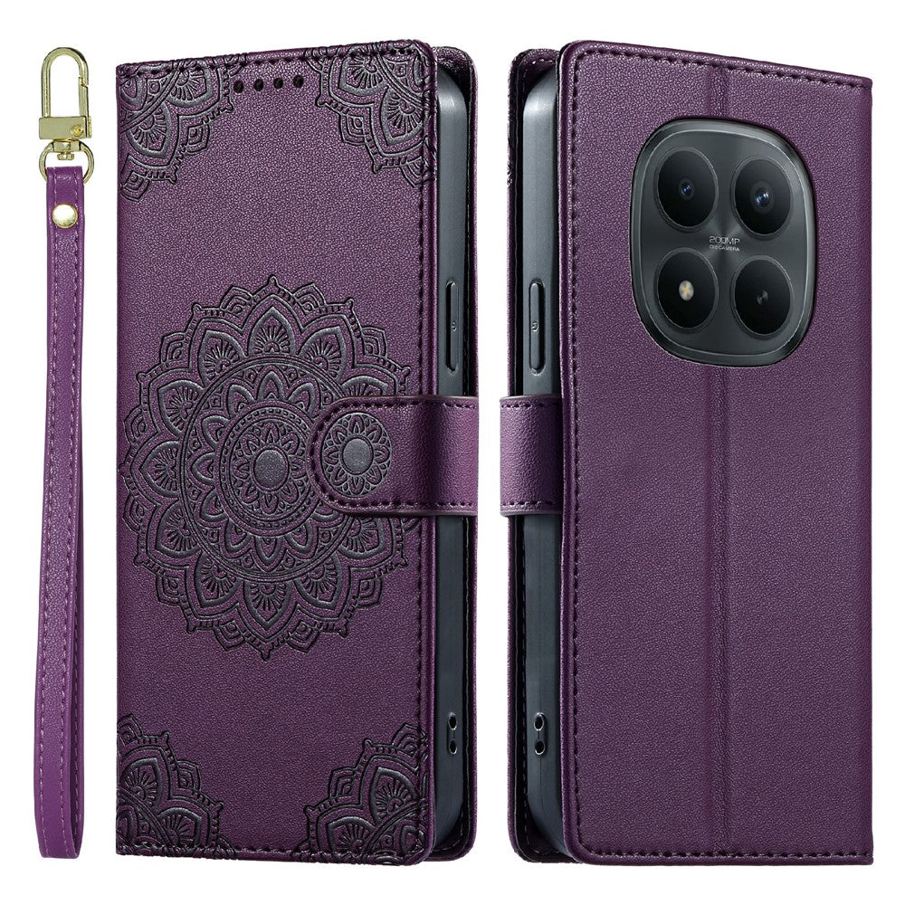 Xiaomi Redmi Note 15 Pro 4G (Global) Fodral Präglat Totem Läder Flip Plånboksfodral med Handledsrem