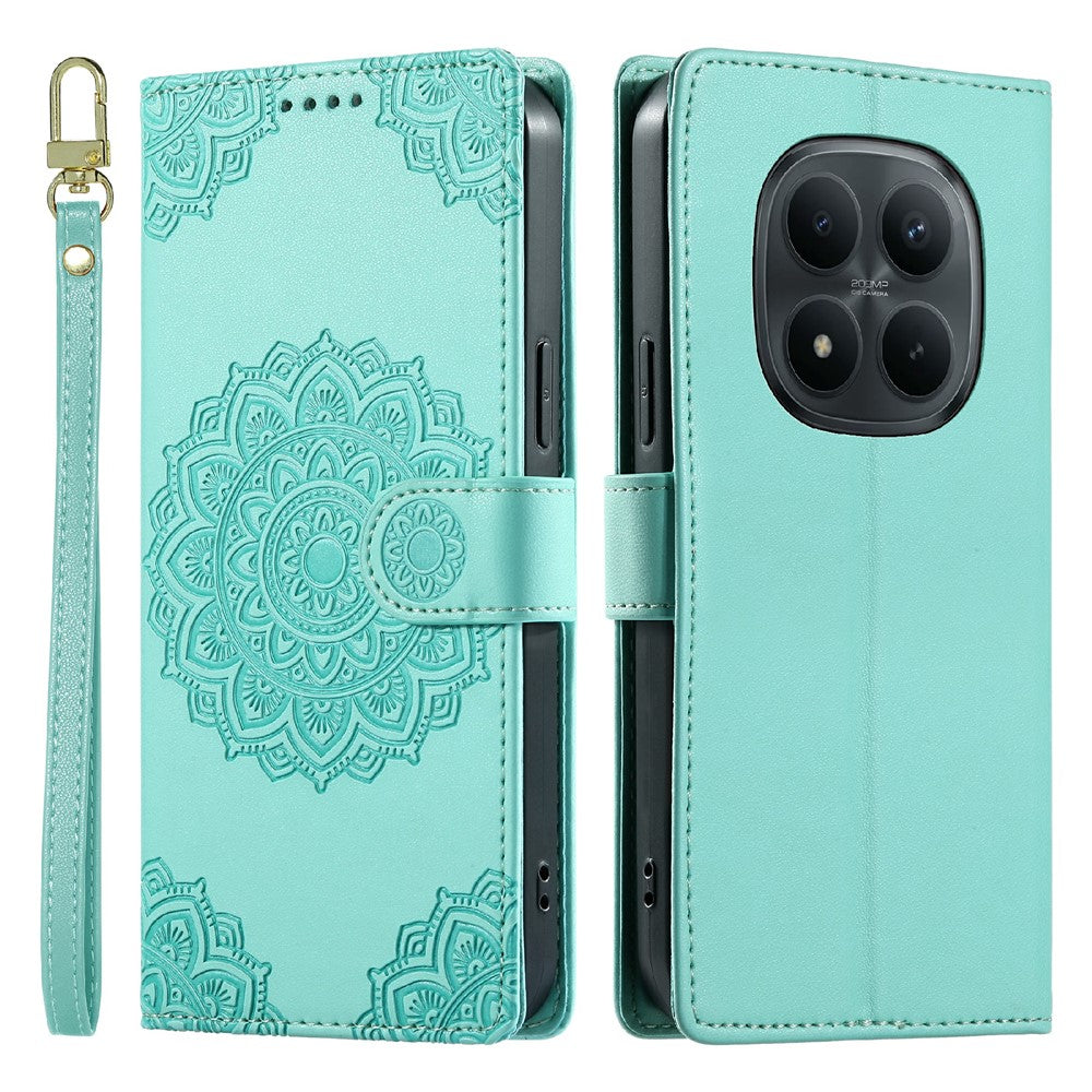 Xiaomi Redmi Note 15 Pro 4G (Global) Fodral Präglat Totem Läder Flip Plånboksfodral med Handledsrem