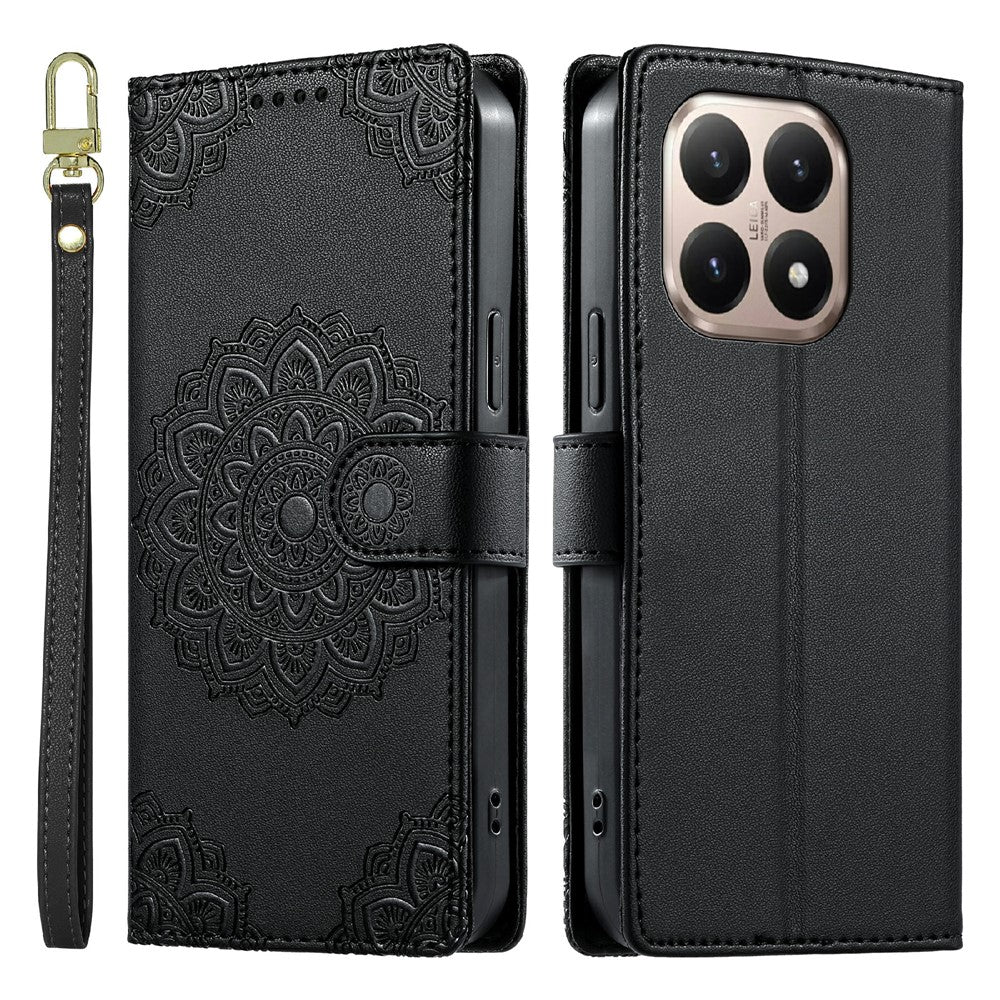 Xiaomi 15T-skal Präglat Totem-läderfodral med flip-plånbok och handledsrem