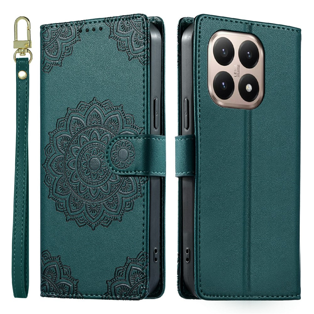 Xiaomi 15T-skal Präglat Totem-läderfodral med flip-plånbok och handledsrem