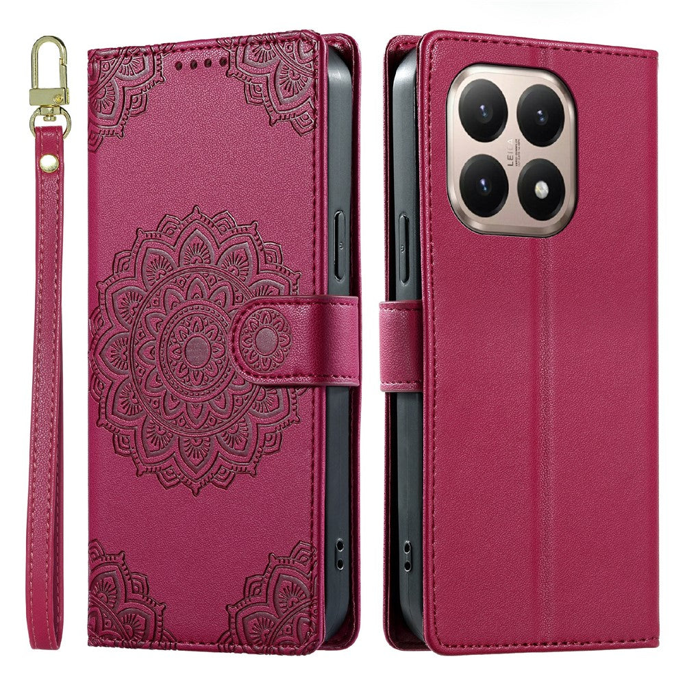 For Xiaomi 15T Case Embossed Totem Leather Flip Wallet Phone Cover with Wrist Strap