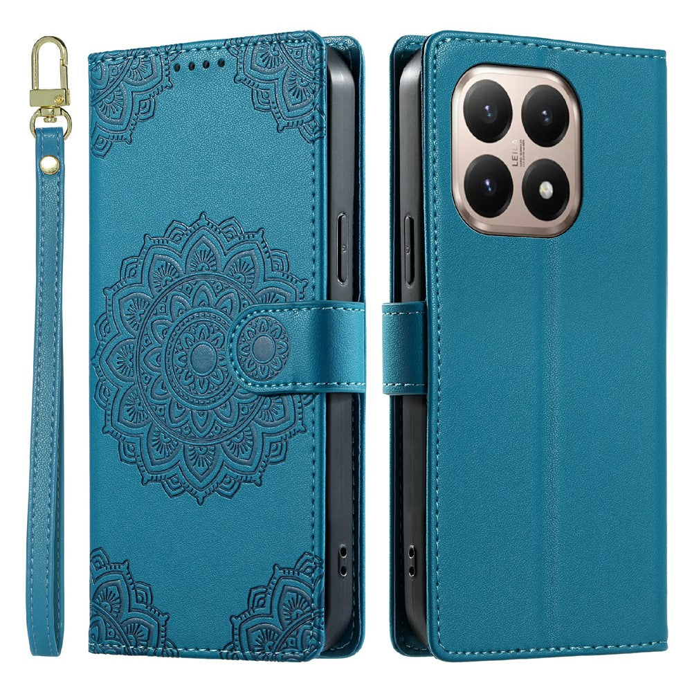 Xiaomi 15T-skal Präglat Totem-läderfodral med flip-plånbok och handledsrem
