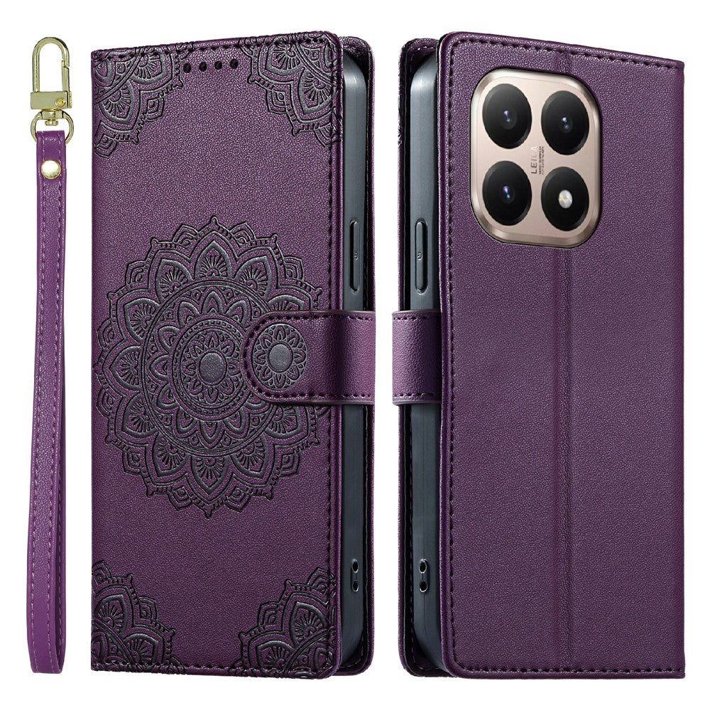 For Xiaomi 15T Case Embossed Totem Leather Flip Wallet Phone Cover with Wrist Strap