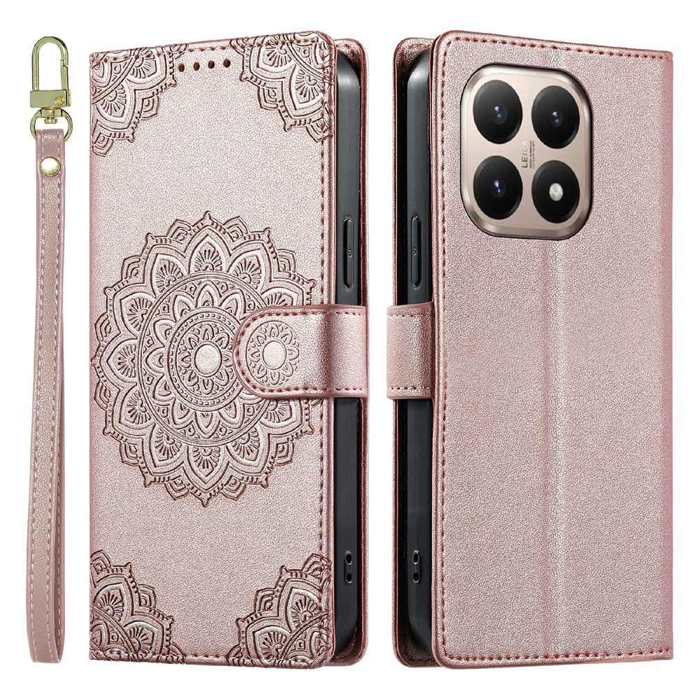 For Xiaomi 15T Case Embossed Totem Leather Flip Wallet Phone Cover with Wrist Strap