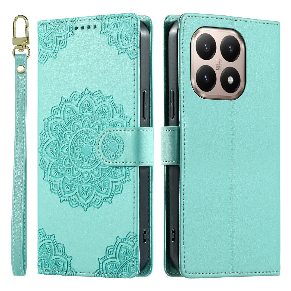 For Xiaomi 15T Case Embossed Totem Leather Flip Wallet Phone Cover with Wrist Strap