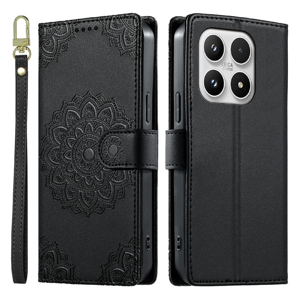 For Xiaomi 17 Case Embossed Totem Leather Flip Wallet Phone Cover with Wrist Strap