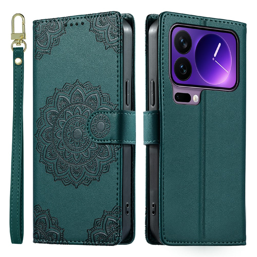 For Xiaomi 17 Pro Case Embossed Totem Leather Flip Wallet Phone Cover with Wrist Strap