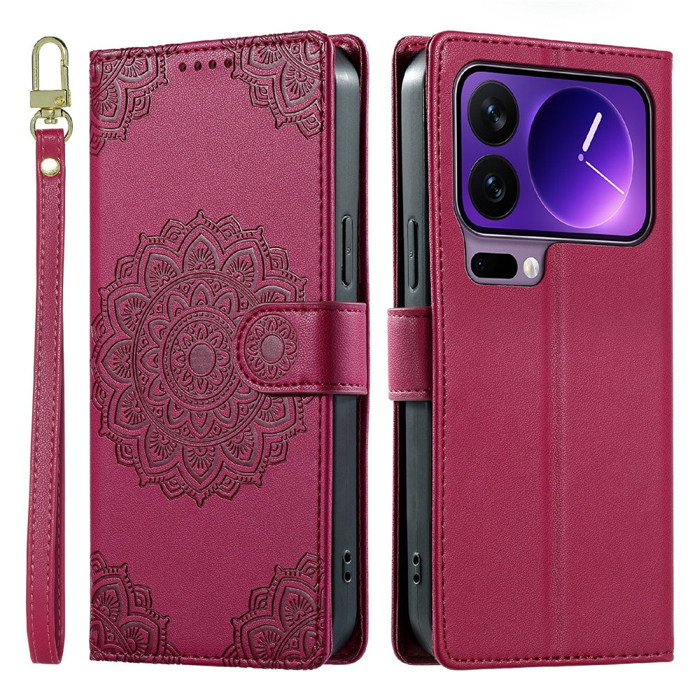 For Xiaomi 17 Pro Case Embossed Totem Leather Flip Wallet Phone Cover with Wrist Strap
