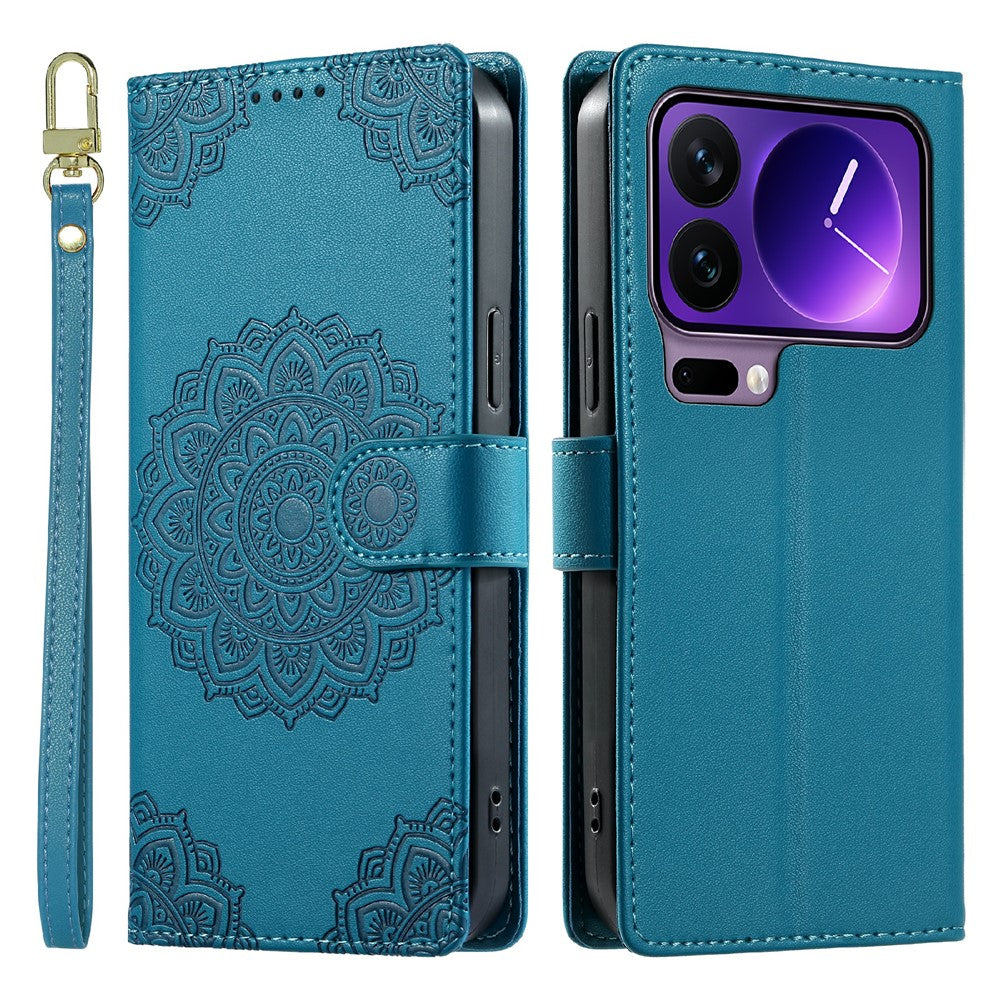 For Xiaomi 17 Pro Case Embossed Totem Leather Flip Wallet Phone Cover with Wrist Strap