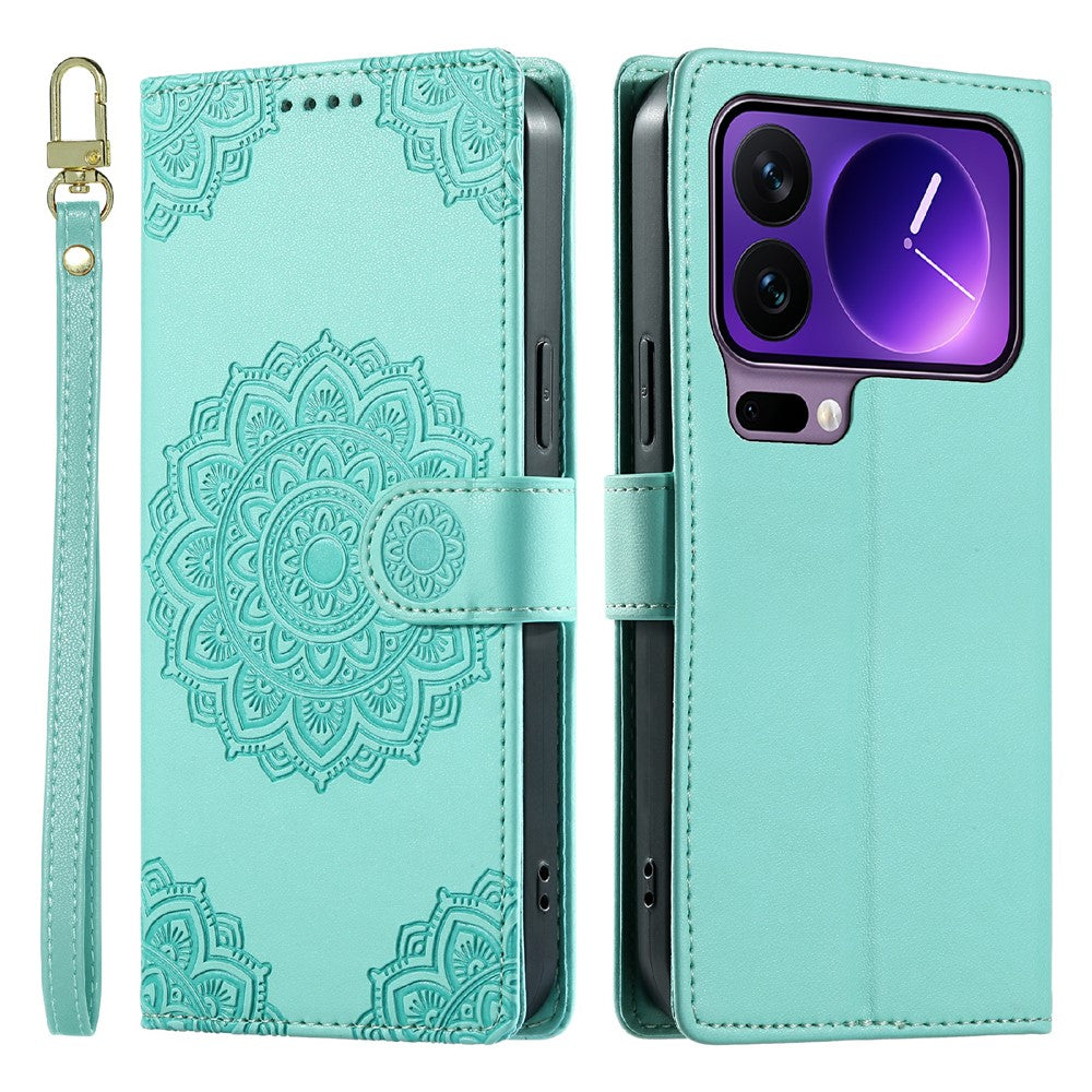 For Xiaomi 17 Pro Case Embossed Totem Leather Flip Wallet Phone Cover with Wrist Strap