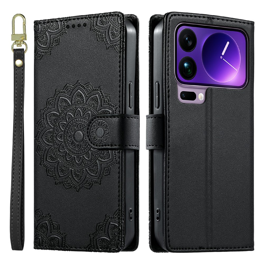 For Xiaomi 17 Pro Max Case Embossed Totem Leather Flip Wallet Phone Cover with Wrist Strap