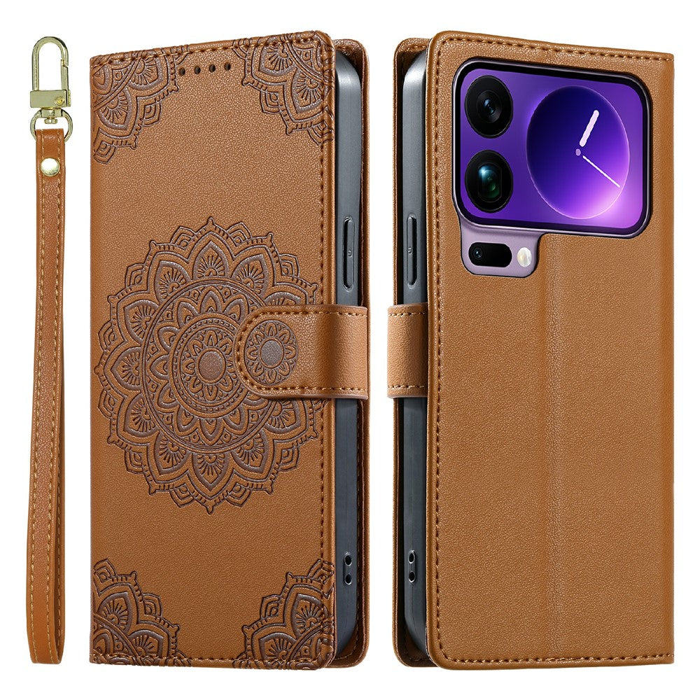 For Xiaomi 17 Pro Max Case Embossed Totem Leather Flip Wallet Phone Cover with Wrist Strap