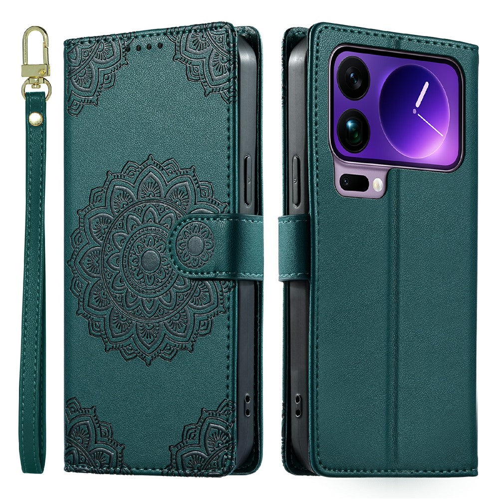 For Xiaomi 17 Pro Max Case Embossed Totem Leather Flip Wallet Phone Cover with Wrist Strap