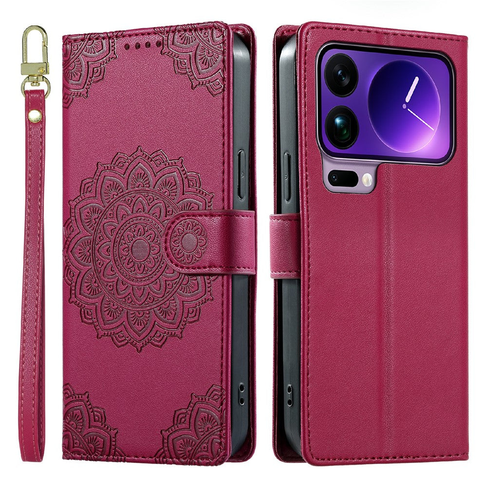 For Xiaomi 17 Pro Max Case Embossed Totem Leather Flip Wallet Phone Cover with Wrist Strap