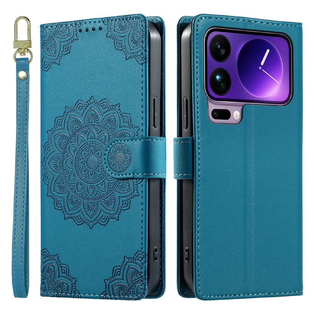 For Xiaomi 17 Pro Max Case Embossed Totem Leather Flip Wallet Phone Cover with Wrist Strap