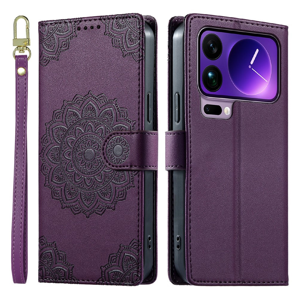 For Xiaomi 17 Pro Max Case Embossed Totem Leather Flip Wallet Phone Cover with Wrist Strap