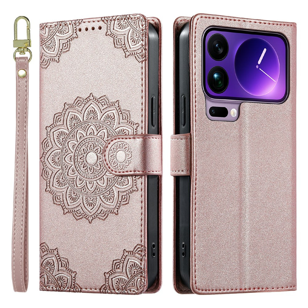 For Xiaomi 17 Pro Max Case Embossed Totem Leather Flip Wallet Phone Cover with Wrist Strap