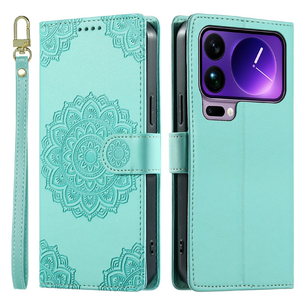 For Xiaomi 17 Pro Max Case Embossed Totem Leather Flip Wallet Phone Cover with Wrist Strap