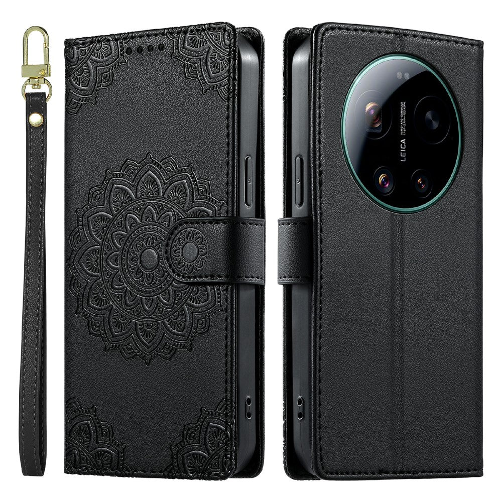 For Xiaomi 17 Ultra 5G Case Embossed Totem Leather Flip Wallet Phone Cover with Wrist Strap