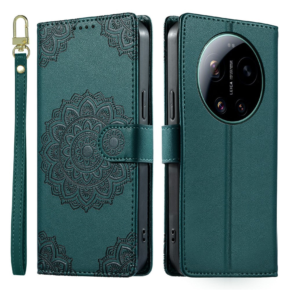 For Xiaomi 17 Ultra 5G Case Embossed Totem Leather Flip Wallet Phone Cover with Wrist Strap