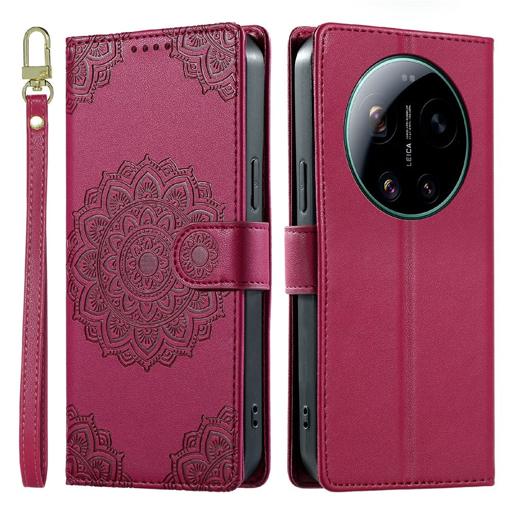 For Xiaomi 17 Ultra 5G Case Embossed Totem Leather Flip Wallet Phone Cover with Wrist Strap