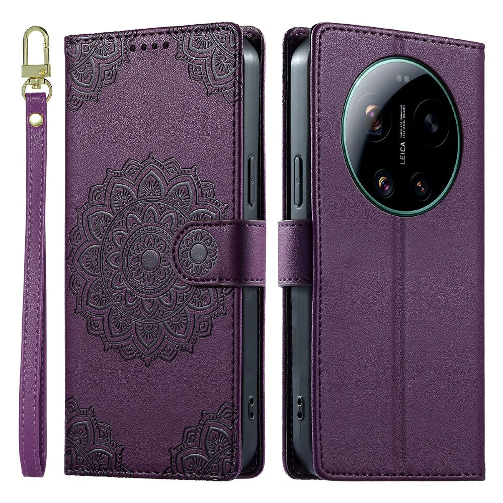 For Xiaomi 17 Ultra 5G Case Embossed Totem Leather Flip Wallet Phone Cover with Wrist Strap