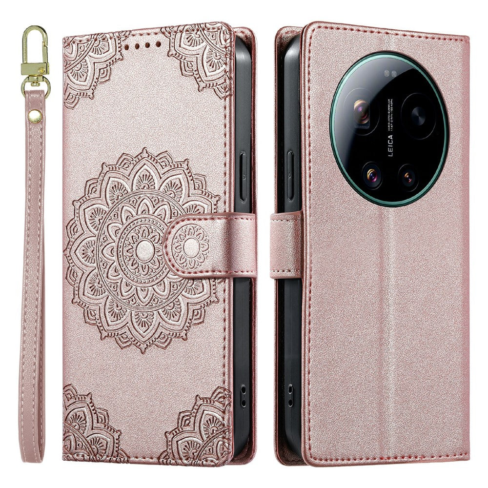 For Xiaomi 17 Ultra 5G Case Embossed Totem Leather Flip Wallet Phone Cover with Wrist Strap