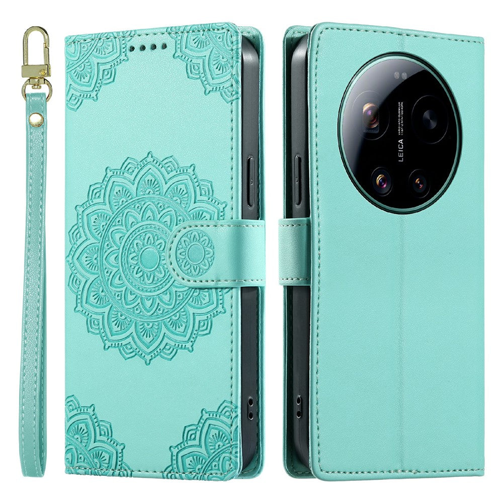 For Xiaomi 17 Ultra 5G Case Embossed Totem Leather Flip Wallet Phone Cover with Wrist Strap