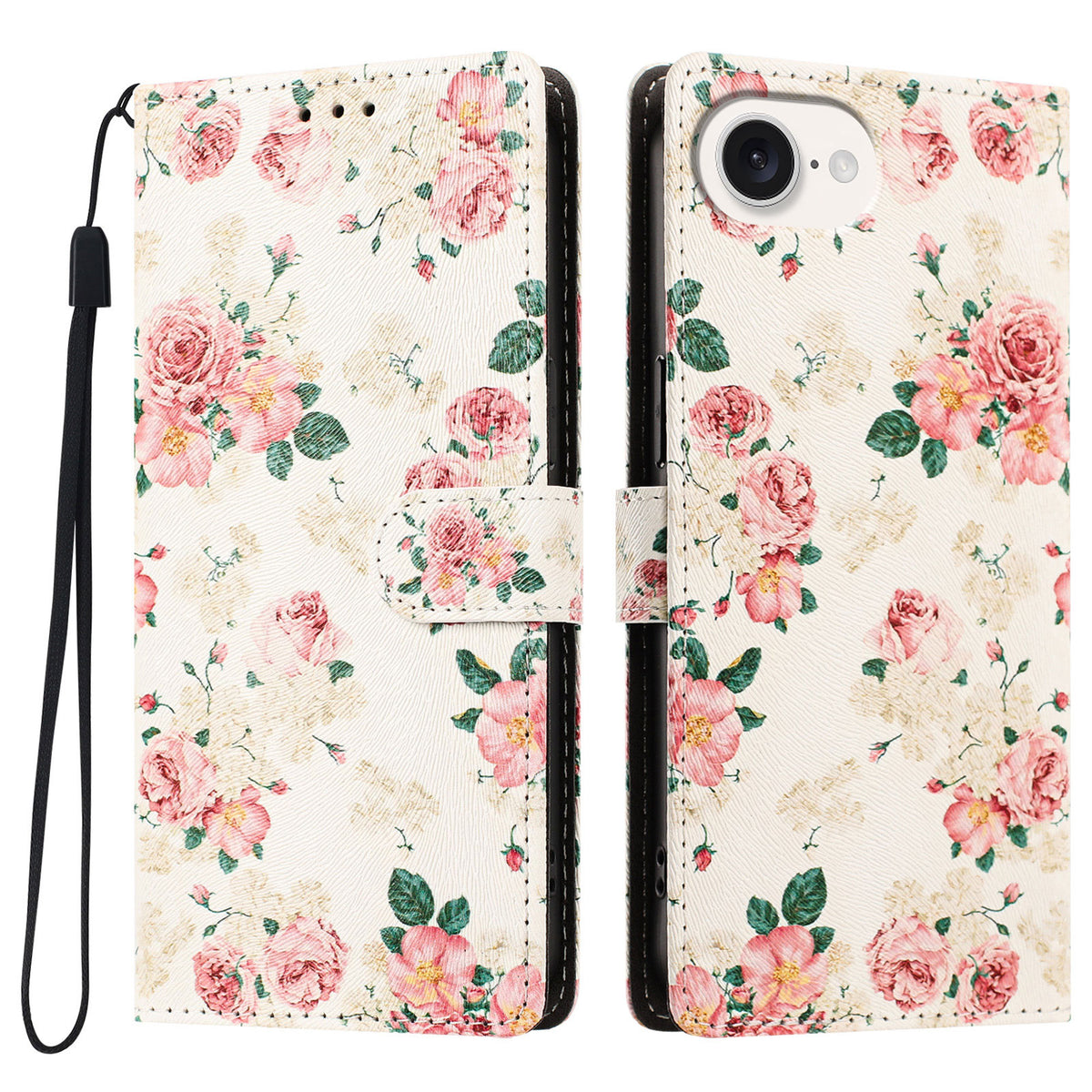 For iPhone 16e / iPhone 17e Case Pattern Printed PU Leather Flip Wallet Phone Cover with Wrist Strap