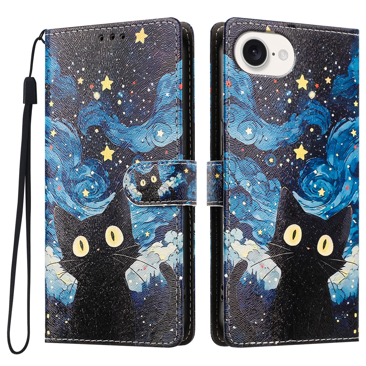 For iPhone 16e / iPhone 17e Case Pattern Printed PU Leather Flip Wallet Phone Cover with Wrist Strap