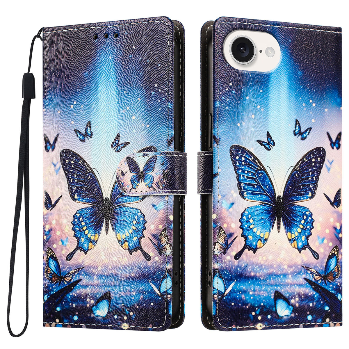 For iPhone 16e / iPhone 17e Case Pattern Printed PU Leather Flip Wallet Phone Cover with Wrist Strap