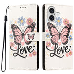 Til iPhone 17 / iPhone 18 etui mønstertryk PU-læder flip cover med håndledsrem