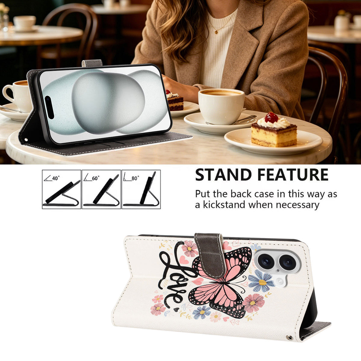Til iPhone 17 / iPhone 18 etui mønstertryk PU-læder flip cover med håndledsrem