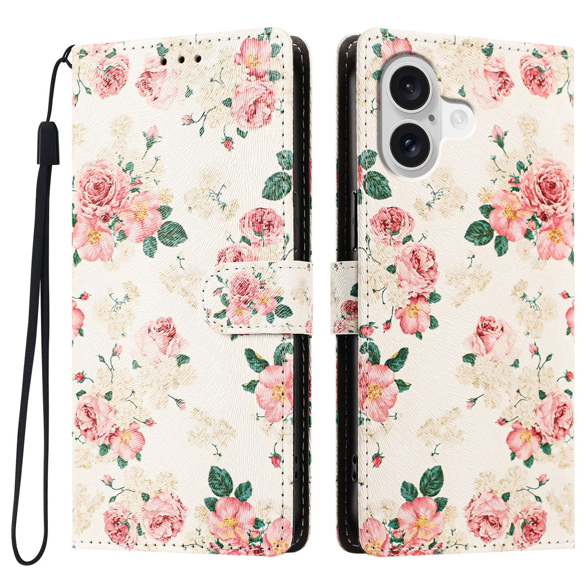Til iPhone 17 / iPhone 18 etui mønstertryk PU-læder flip cover med håndledsrem
